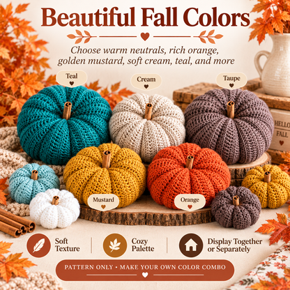 Crochet Pumpkin Pattern PDF | 6 Sizes Easy Ribbed Pumpkins | Fall & Thanksgiving Decor | Pumpkin Garland & Wreath Crochet Pattern
