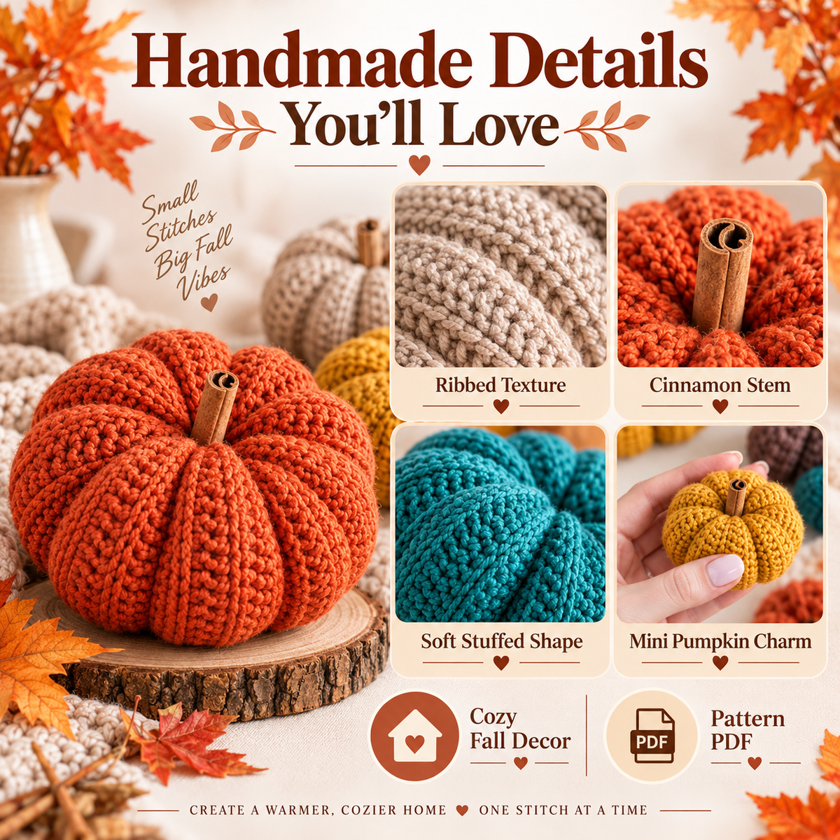 Crochet Pumpkin Pattern PDF | 6 Sizes Easy Ribbed Pumpkins | Fall & Thanksgiving Decor | Pumpkin Garland & Wreath Crochet Pattern