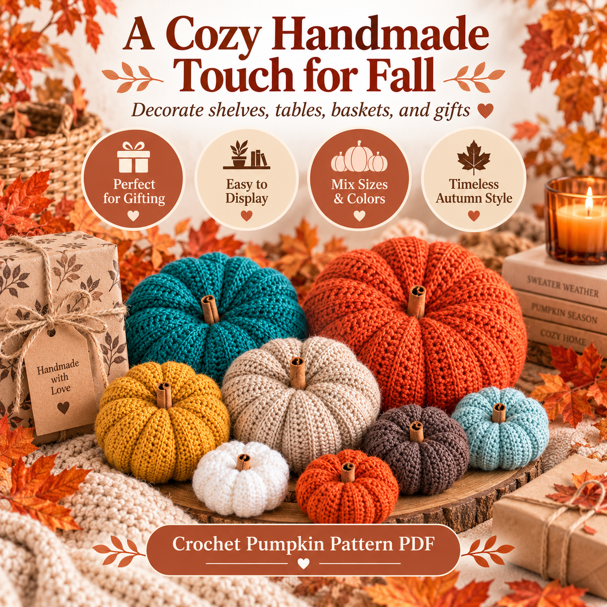 Crochet Pumpkin Pattern PDF | 6 Sizes Easy Ribbed Pumpkins | Fall & Thanksgiving Decor | Pumpkin Garland & Wreath Crochet Pattern