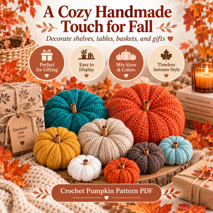 Crochet Pumpkin Pattern PDF | 6 Sizes Easy Ribbed Pumpkins | Fall & Thanksgiving Decor | Pumpkin Garland & Wreath Crochet Pattern