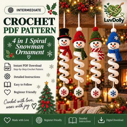 4-in-1 Spiral Snowman Crochet Pattern PDF | Christmas Hanging Ornament Pattern | Snowman Wind Spinner Decor | Holiday Crochet Pattern | Digital Download