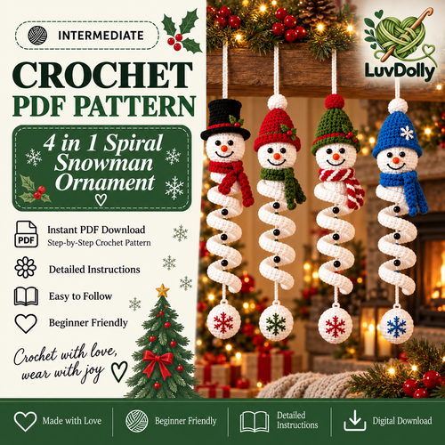 4-in-1 Spiral Snowman Crochet Pattern PDF | Christmas Hanging Ornament Pattern | Snowman Wind Spinner Decor | Holiday Crochet Pattern | Digital Download