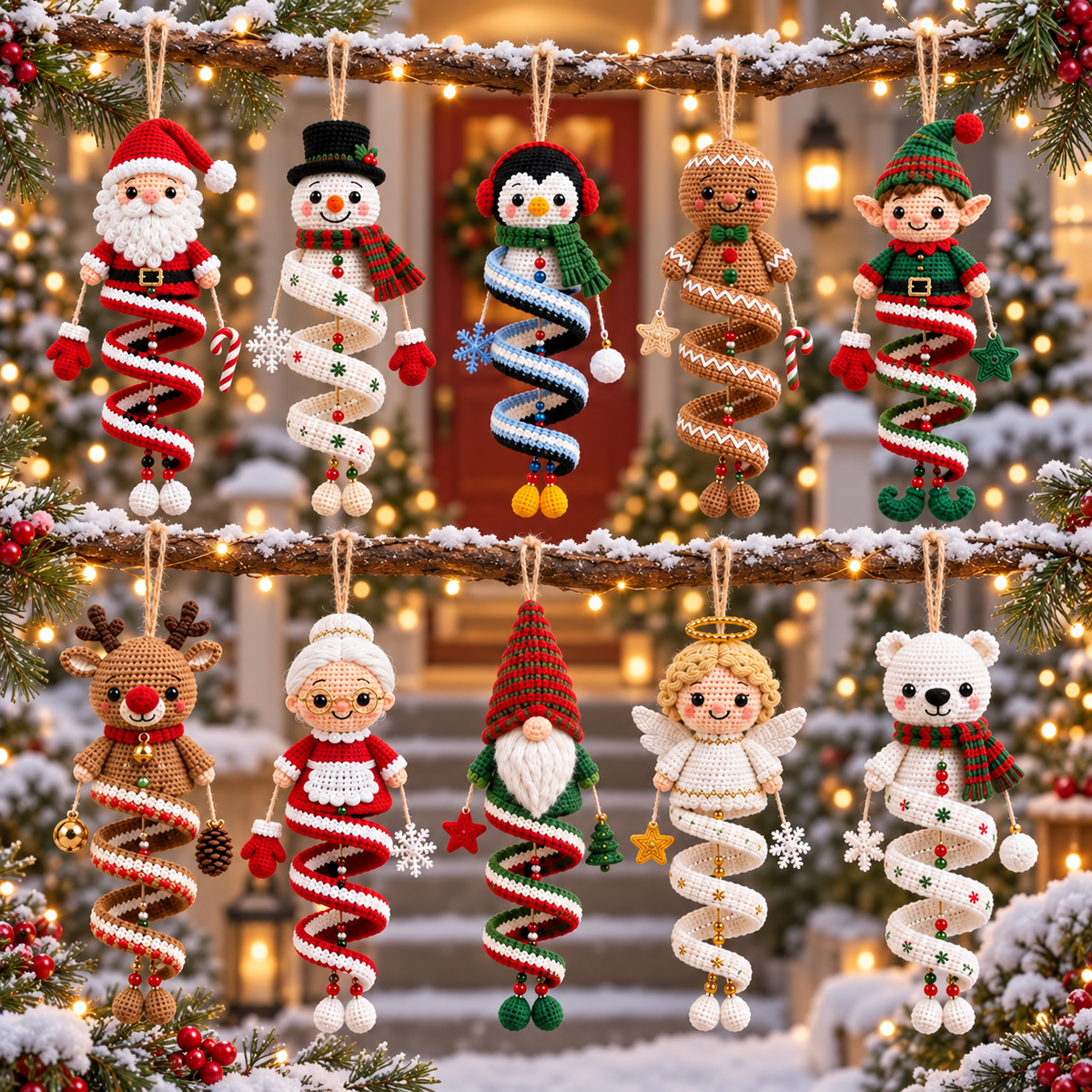 10-in-1 Christmas Spiral Ornament Crochet Pattern Bundle PDF | Santa, Snowman, Reindeer, Elf, Gnome & Angel Hanging Amigurumi Decor