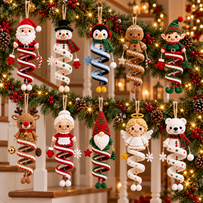 10-in-1 Christmas Spiral Ornament Crochet Pattern Bundle PDF | Santa, Snowman, Reindeer, Elf, Gnome & Angel Hanging Amigurumi Decor