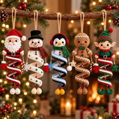 10-in-1 Christmas Spiral Ornament Crochet Pattern Bundle PDF | Santa, Snowman, Reindeer, Elf, Gnome & Angel Hanging Amigurumi Decor