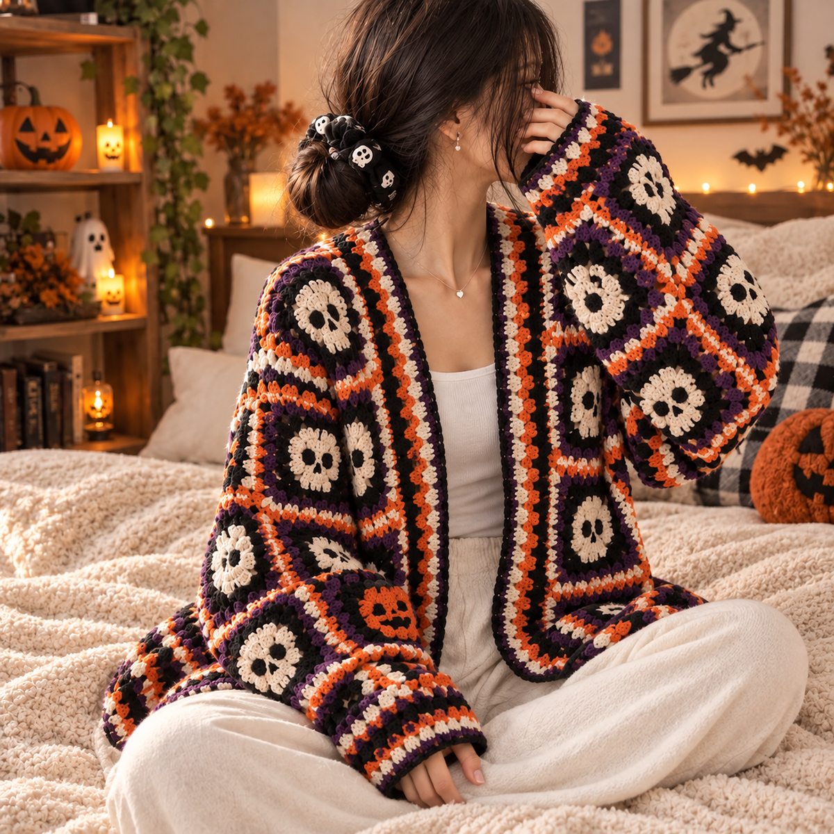 Halloween Skull Crochet Cardigan Pattern PDF | Gothic Granny Square Sweater | Spooky Skeleton Cardigan | Halloween Crochet Pattern | Digital Download