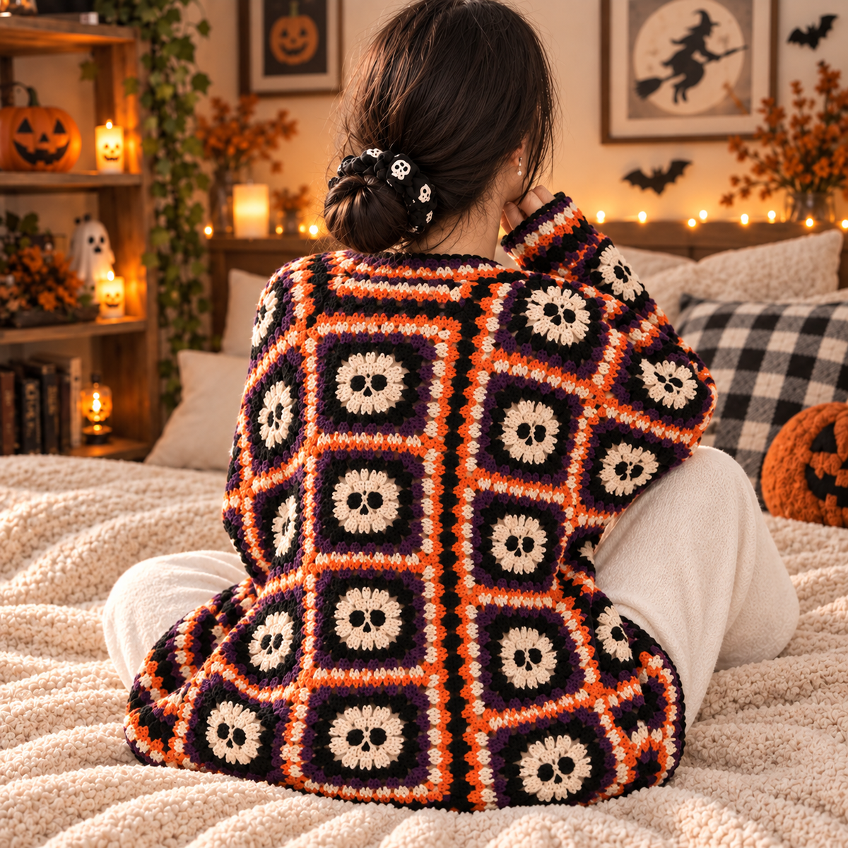 Halloween Skull Crochet Cardigan Pattern PDF | Gothic Granny Square Sweater | Spooky Skeleton Cardigan | Halloween Crochet Pattern | Digital Download