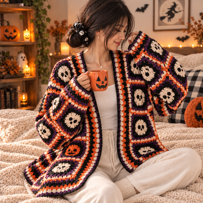Halloween Skull Crochet Cardigan Pattern PDF | Gothic Granny Square Sweater | Spooky Skeleton Cardigan | Halloween Crochet Pattern | Digital Download