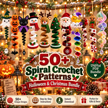 50+ Halloween & Christmas Crochet Spiral Pattern Bundle PDF | Hanging Holiday Ornaments & Wind Spinners | 5-Part Digital Download