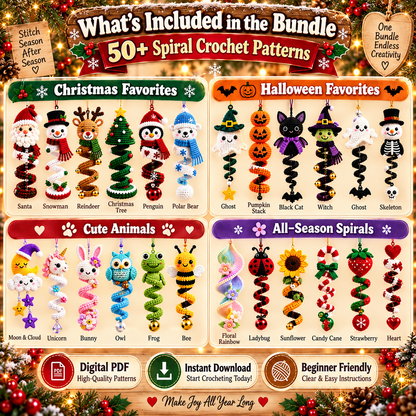 50+ Halloween & Christmas Crochet Spiral Pattern Bundle PDF | Hanging Holiday Ornaments & Wind Spinners | 5-Part Digital Download