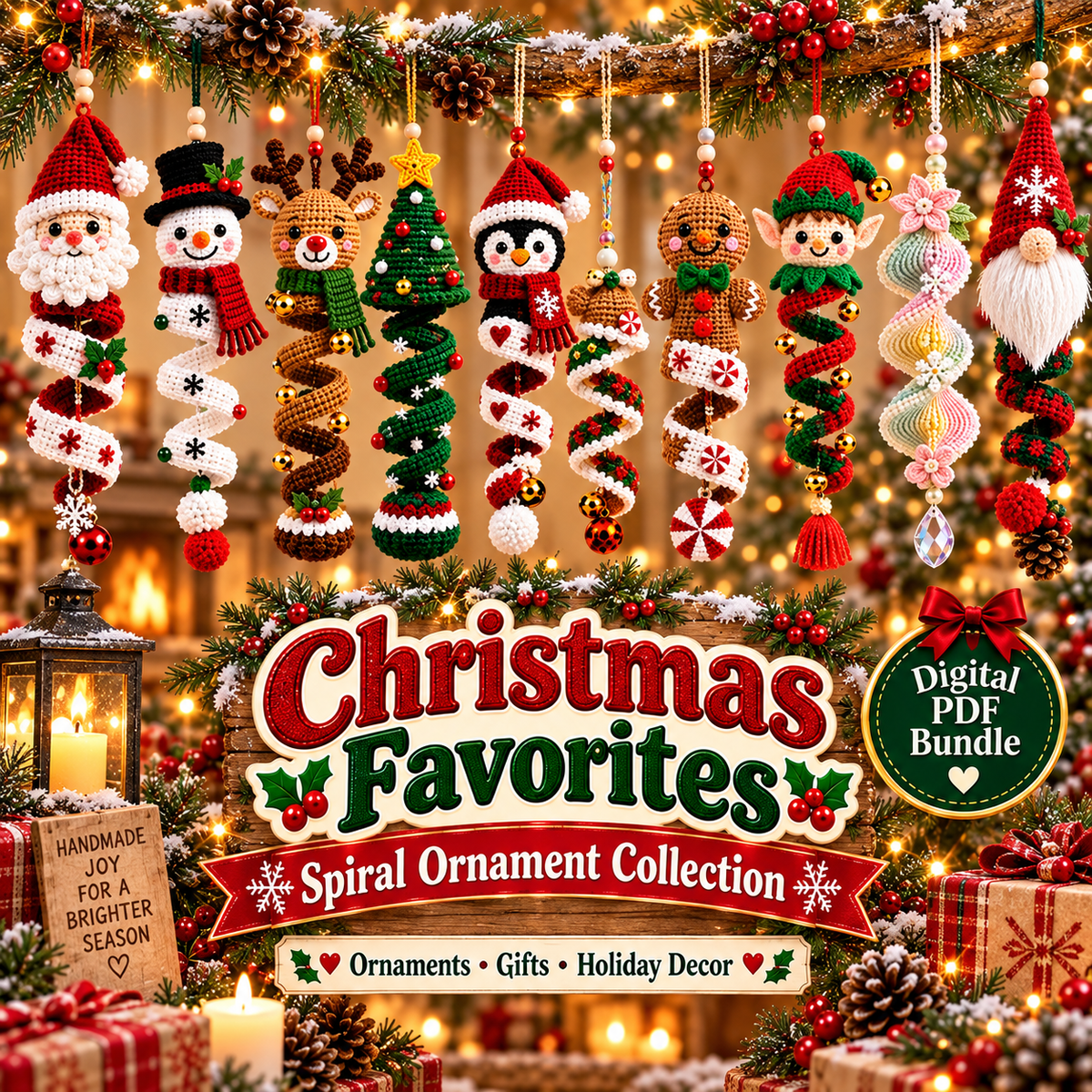 50+ Halloween & Christmas Crochet Spiral Pattern Bundle PDF | Hanging Holiday Ornaments & Wind Spinners | 5-Part Digital Download