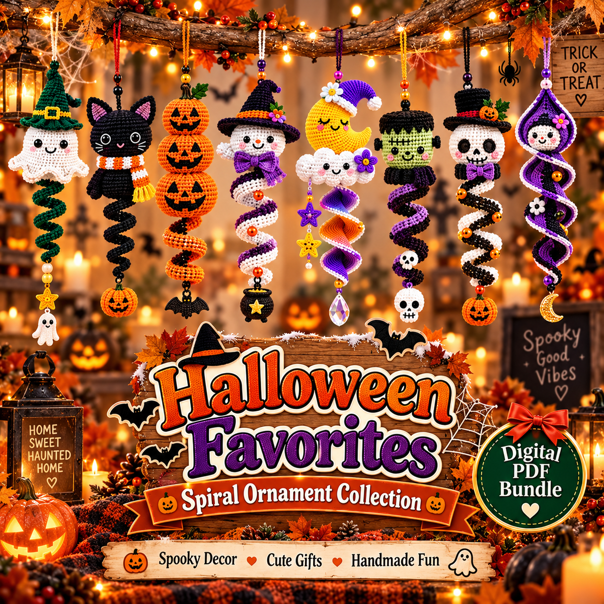 50+ Halloween & Christmas Crochet Spiral Pattern Bundle PDF | Hanging Holiday Ornaments & Wind Spinners | 5-Part Digital Download