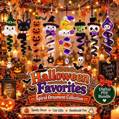 50+ Halloween & Christmas Crochet Spiral Pattern Bundle PDF | Hanging Holiday Ornaments & Wind Spinners | 5-Part Digital Download