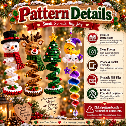 50+ Halloween & Christmas Crochet Spiral Pattern Bundle PDF | Hanging Holiday Ornaments & Wind Spinners | 5-Part Digital Download