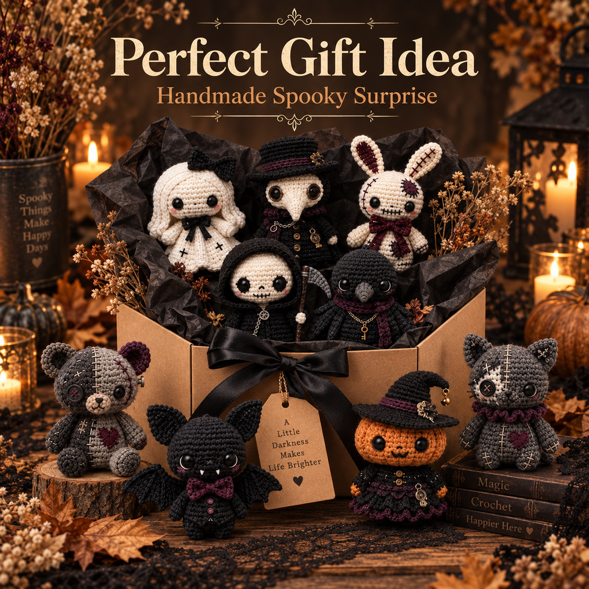 9-in-1 Gothic Voodoo Amigurumi Crochet Pattern Bundle PDF | Spooky Halloween Dolls, Plague Doctor, Grim Reaper, Bat & Witch Patterns