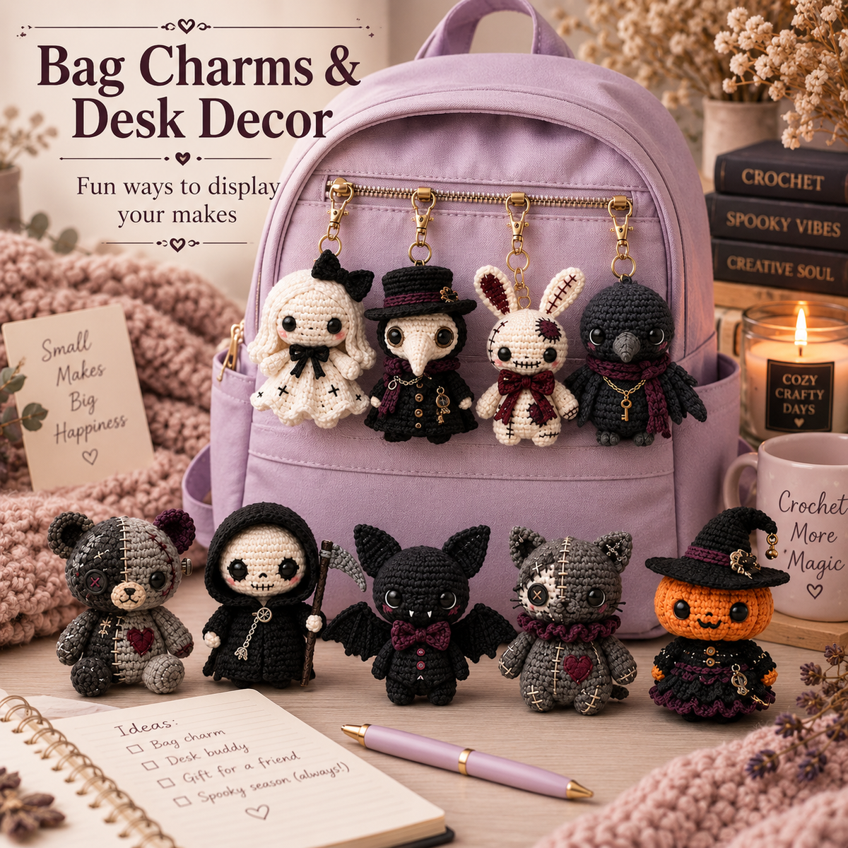 9-in-1 Gothic Voodoo Amigurumi Crochet Pattern Bundle PDF | Spooky Halloween Dolls, Plague Doctor, Grim Reaper, Bat & Witch Patterns