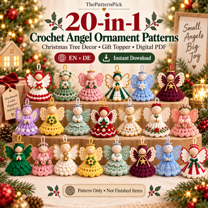 20 Crochet Angel Ornament Patterns PDF Bundle | Christmas Tree Decorations, Handmade Gift Toppers & Holiday Angel Crochet Patterns