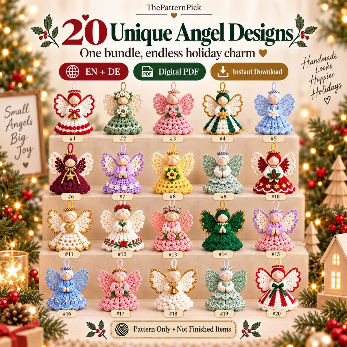 20 Crochet Angel Ornament Patterns PDF Bundle | Christmas Tree Decorations, Handmade Gift Toppers & Holiday Angel Crochet Patterns