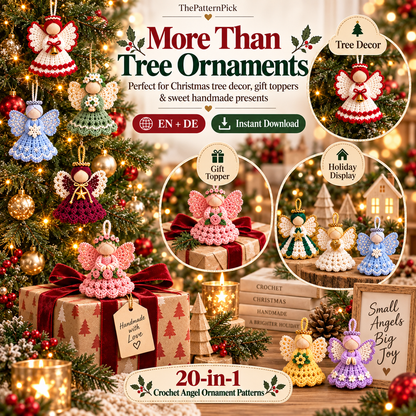 20 Crochet Angel Ornament Patterns PDF Bundle | Christmas Tree Decorations, Handmade Gift Toppers & Holiday Angel Crochet Patterns