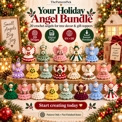 20 Crochet Angel Ornament Patterns PDF Bundle | Christmas Tree Decorations, Handmade Gift Toppers & Holiday Angel Crochet Patterns