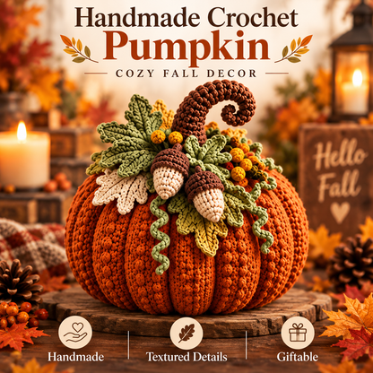 Woodland Pumpkin Crochet Pattern PDF | Acorn, Leaves & Curly Vine Fall Decor | Thanksgiving Autumn Centerpiece | Digital Download