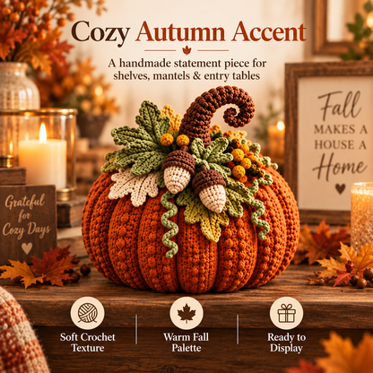 Woodland Pumpkin Crochet Pattern PDF | Acorn, Leaves & Curly Vine Fall Decor | Thanksgiving Autumn Centerpiece | Digital Download