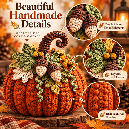 Woodland Pumpkin Crochet Pattern PDF | Acorn, Leaves & Curly Vine Fall Decor | Thanksgiving Autumn Centerpiece | Digital Download