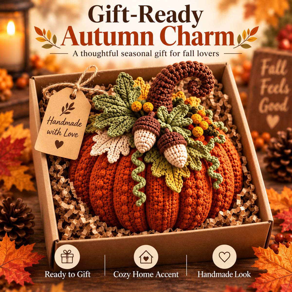 Woodland Pumpkin Crochet Pattern PDF | Acorn, Leaves & Curly Vine Fall Decor | Thanksgiving Autumn Centerpiece | Digital Download