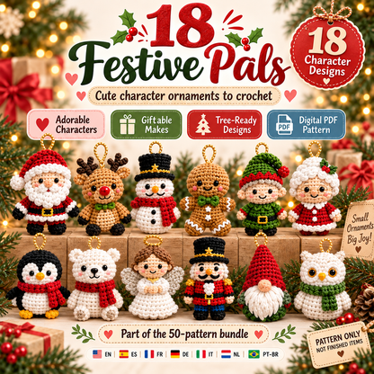 50 Christmas Crochet Ornament Patterns PDF Bundle | Mini Amigurumi Christmas Decorations, Holiday Characters & Tree Ornaments