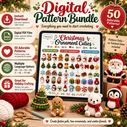 50 Christmas Crochet Ornament Patterns PDF Bundle | Mini Amigurumi Christmas Decorations, Holiday Characters & Tree Ornaments