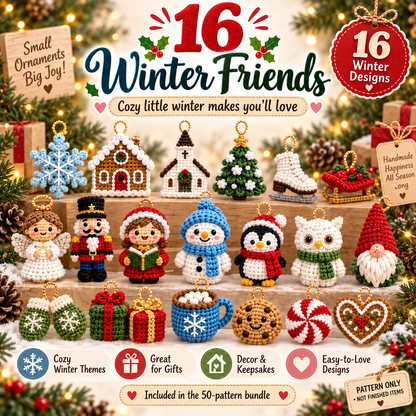 50 Christmas Crochet Ornament Patterns PDF Bundle | Mini Amigurumi Christmas Decorations, Holiday Characters & Tree Ornaments