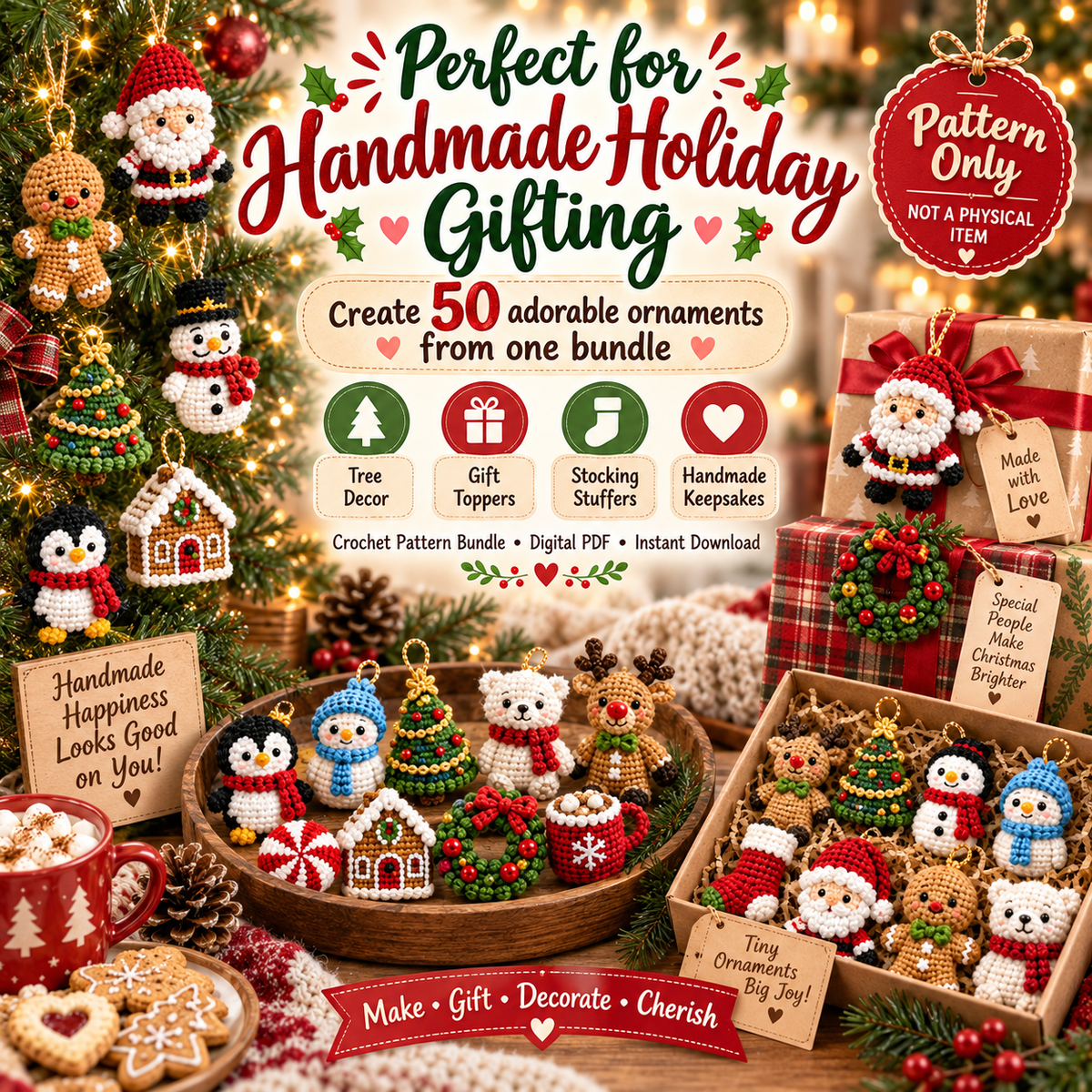 50 Christmas Crochet Ornament Patterns PDF Bundle | Mini Amigurumi Christmas Decorations, Holiday Characters & Tree Ornaments