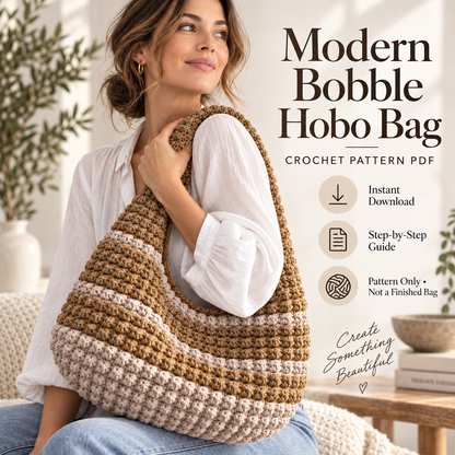 Bobble Hobo Bag Crochet Pattern PDF | Textured Crescent Shoulder Bag | Chunky Crochet Purse | Modern Everyday Bag Pattern