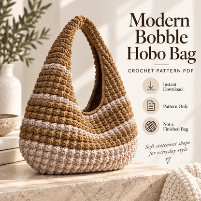 Bobble Hobo Bag Crochet Pattern PDF | Textured Crescent Shoulder Bag | Chunky Crochet Purse | Modern Everyday Bag Pattern