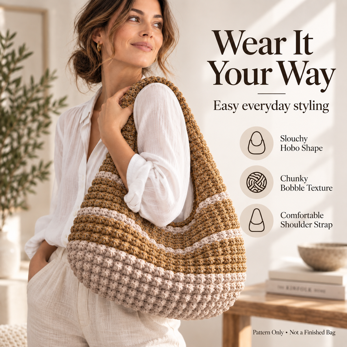 Bobble Hobo Bag Crochet Pattern PDF | Textured Crescent Shoulder Bag | Chunky Crochet Purse | Modern Everyday Bag Pattern