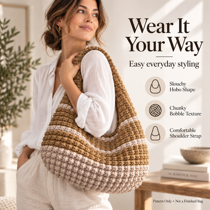Bobble Hobo Bag Crochet Pattern PDF | Textured Crescent Shoulder Bag | Chunky Crochet Purse | Modern Everyday Bag Pattern