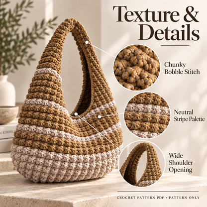 Bobble Hobo Bag Crochet Pattern PDF | Textured Crescent Shoulder Bag | Chunky Crochet Purse | Modern Everyday Bag Pattern