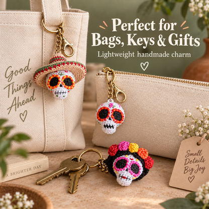 3-in-1 Sugar Skull Crochet Pattern PDF | Amigurumi Skull Keychain | Catrina & Sombrero Skull | Halloween & Día de los Muertos Crochet | Instant Download