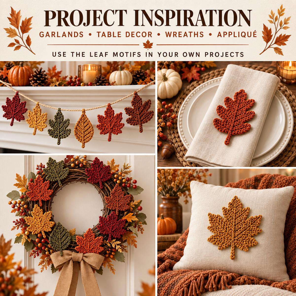 20 Autumn Leaf Crochet Patterns PDF | Maple Oak Rowan & Teardrop Leaves | Fall Garland Wreath Appliqué | Thanksgiving Crochet Decor | Digital Download