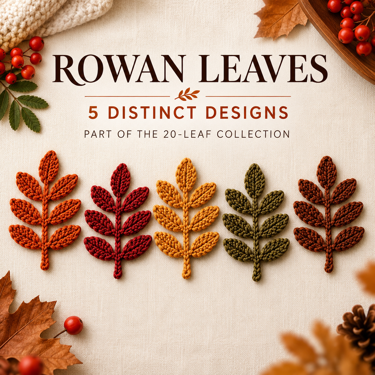 20 Autumn Leaf Crochet Patterns PDF | Maple Oak Rowan & Teardrop Leaves | Fall Garland Wreath Appliqué | Thanksgiving Crochet Decor | Digital Download