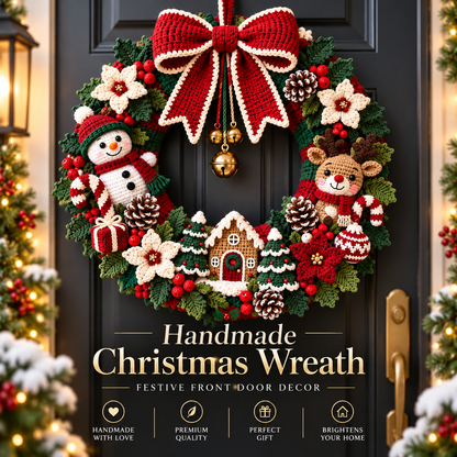 Christmas Crochet Wreath Pattern PDF | Large Amigurumi Holiday Door Decor | Snowman Reindeer Wreath | Festive Christmas Decoration
