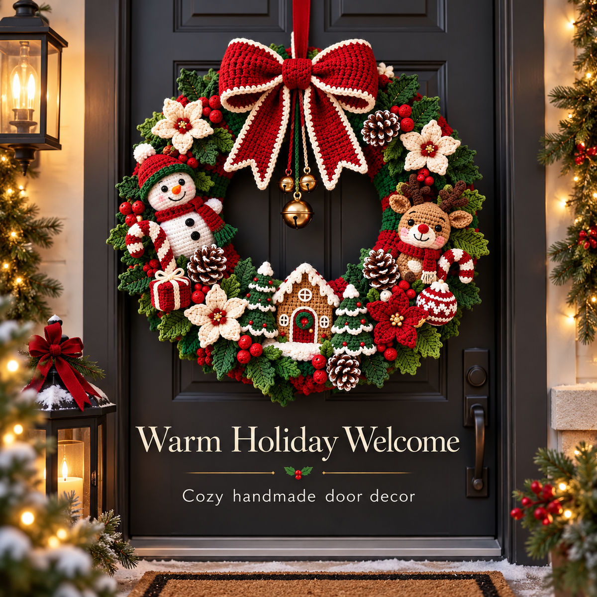 Christmas Crochet Wreath Pattern PDF | Large Amigurumi Holiday Door Decor | Snowman Reindeer Wreath | Festive Christmas Decoration