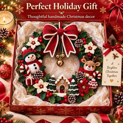 Christmas Crochet Wreath Pattern PDF | Large Amigurumi Holiday Door Decor | Snowman Reindeer Wreath | Festive Christmas Decoration