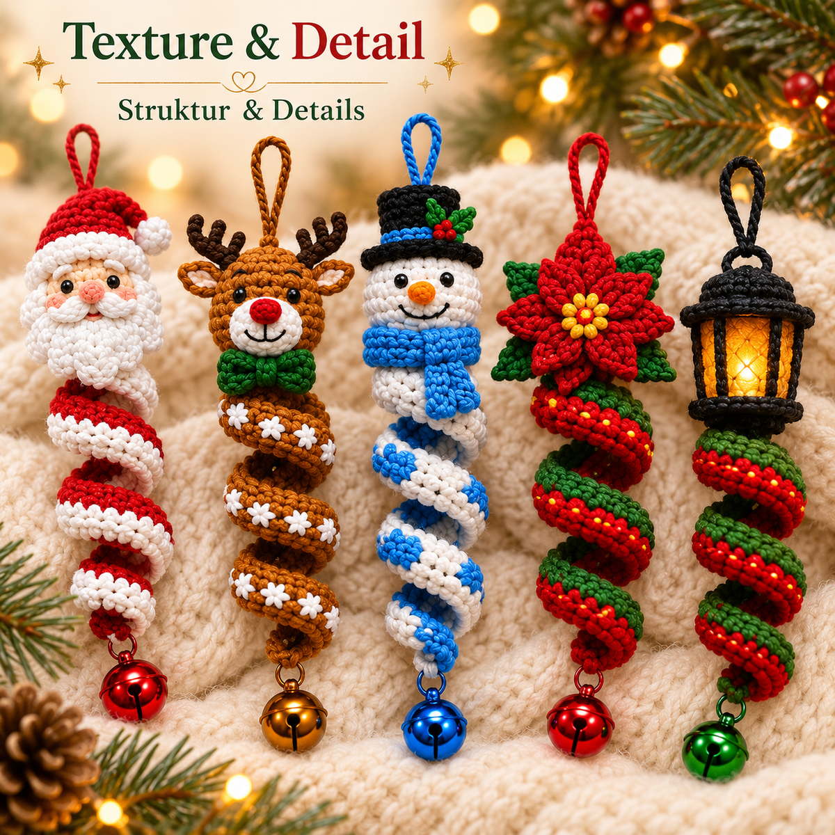 20-in-1 Christmas Spiral Ornament Crochet Pattern Bundle PDF | Santa Snowman Reindeer Elf Wind Spinner | Holiday Hanging Decor | EN & DE