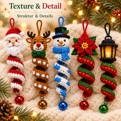 20-in-1 Christmas Spiral Ornament Crochet Pattern Bundle PDF | Santa Snowman Reindeer Elf Wind Spinner | Holiday Hanging Decor | EN & DE