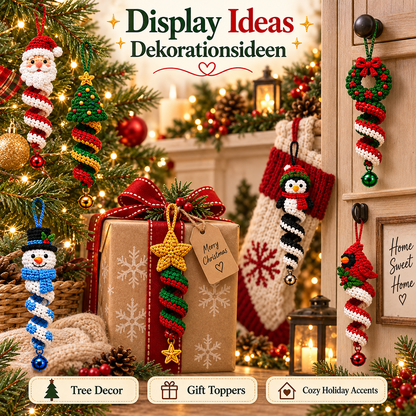 20-in-1 Christmas Spiral Ornament Crochet Pattern Bundle PDF | Santa Snowman Reindeer Elf Wind Spinner | Holiday Hanging Decor | EN & DE