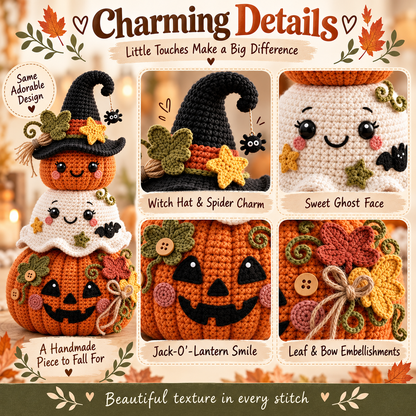 Halloween Pumpkin Ghost Stack Crochet Pattern PDF | Cute Amigurumi Witch & Jack O Lantern | Fall Halloween Decor | Instant Download