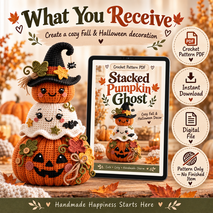 Halloween Pumpkin Ghost Stack Crochet Pattern PDF | Cute Amigurumi Witch & Jack O Lantern | Fall Halloween Decor | Instant Download
