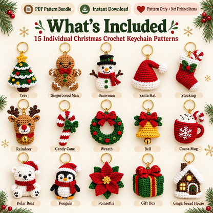 15-in-1 Christmas Keychain Crochet Pattern PDF Bundle | Mini Amigurumi Ornaments & Bag Charms | US Terms | Instant Download