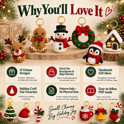 15-in-1 Christmas Keychain Crochet Pattern PDF Bundle | Mini Amigurumi Ornaments & Bag Charms | US Terms | Instant Download